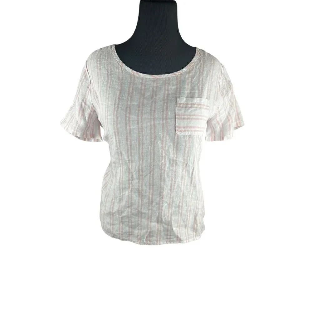 Christian Siriano white pink striped 100% linen high low blouse shirt large new